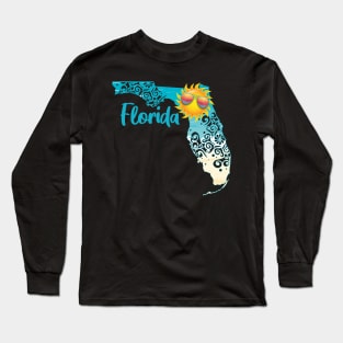 Florida With Sun Wearing Sunglasses Beach Ocean Long Sleeve T-Shirt